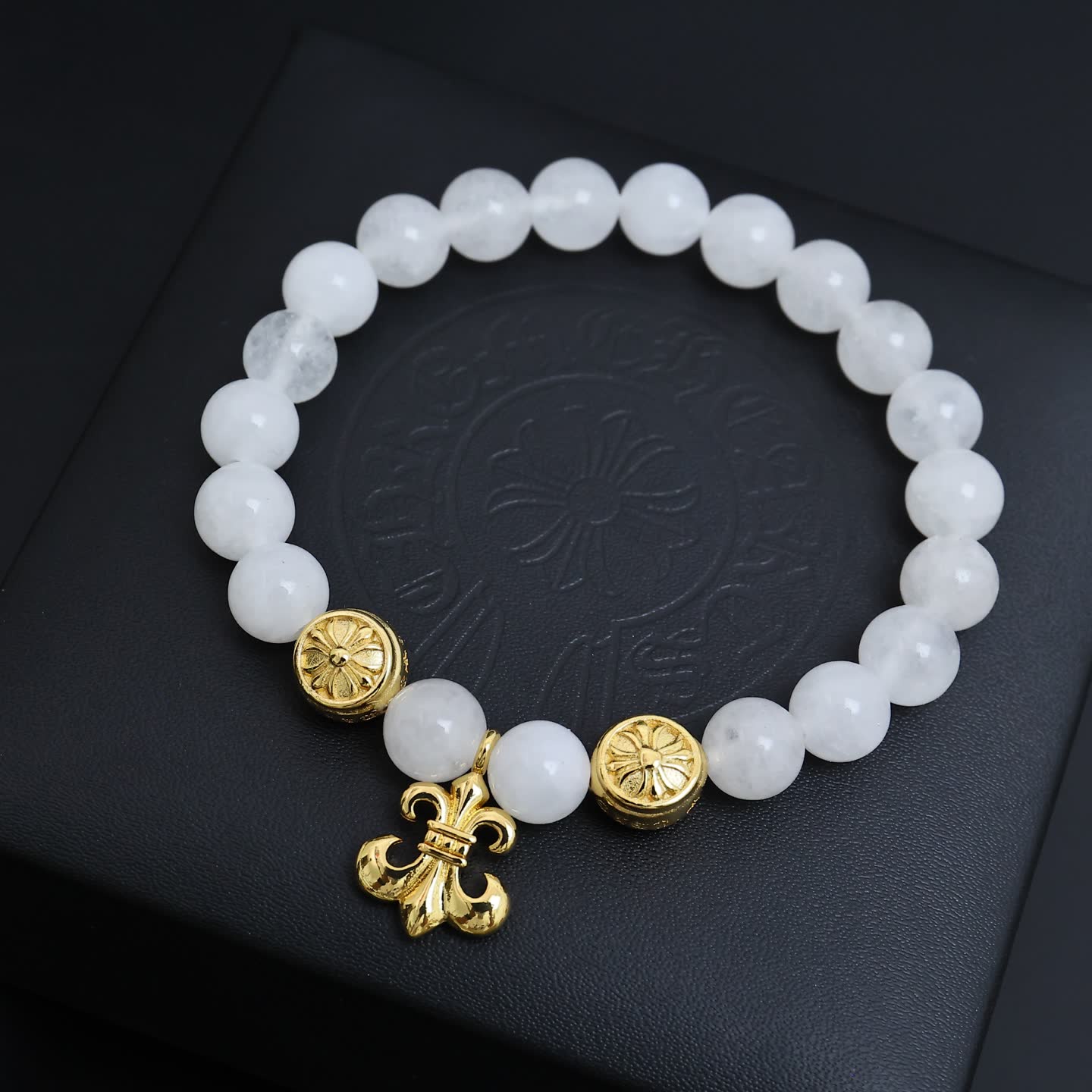 Chrome Hearts Beaded Bracelet with Fleur-de-lis Charm